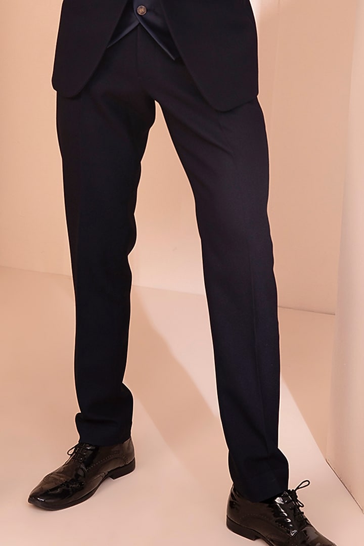 Navy Blue Embroidered Tuxedo Set With Waistcoat by Design O Stitch Men at Pernia's Pop Up Shop