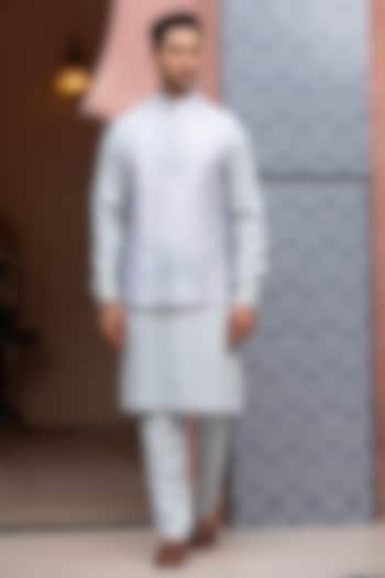 Sky Blue Suiting Thread Embroidered Nehru Jacket Set by Design O Stitch Men at Pernia's Pop Up Shop