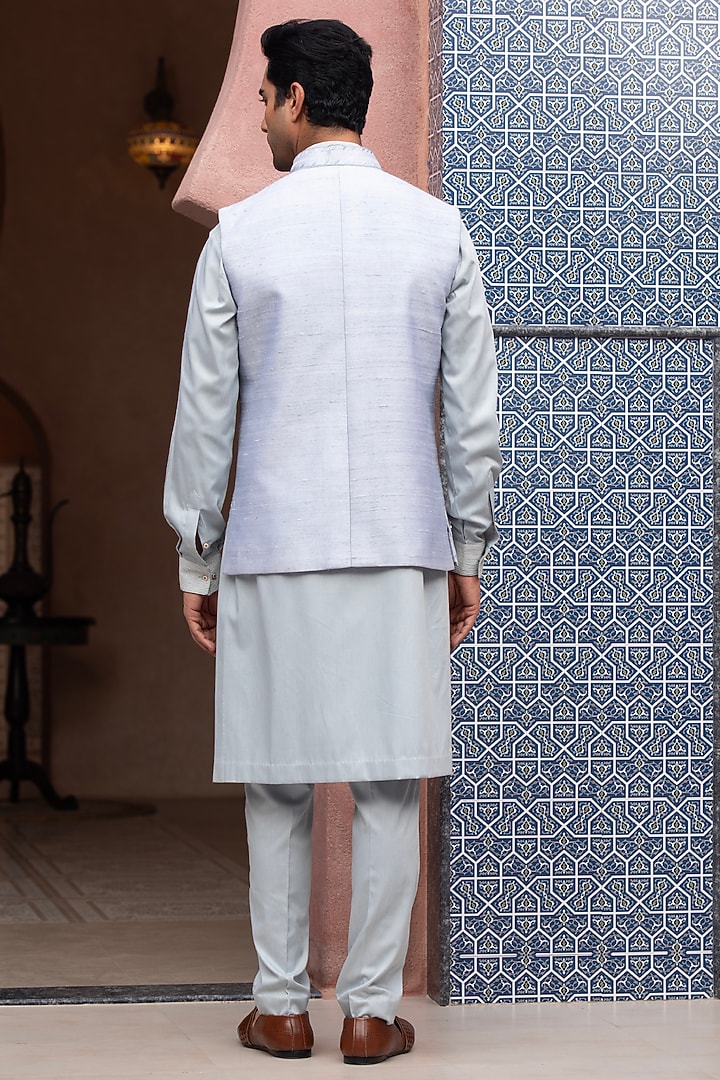 Sky Blue Suiting Thread Embroidered Nehru Jacket Set by Design O Stitch Men at Pernia's Pop Up Shop