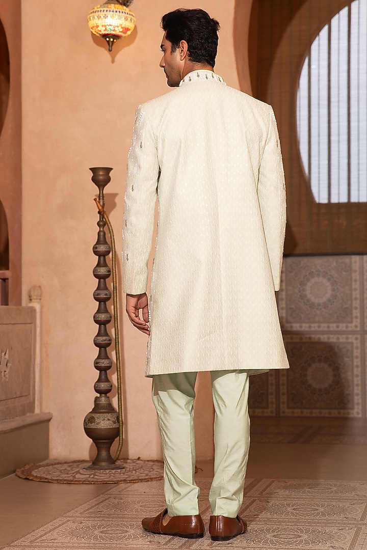 Mint Green Textured Fabric Embroidered Indo-Western Set by Design O Stitch Men at Pernia's Pop Up Shop
