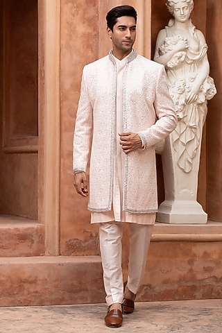 Blush Pink Sequins Hand Embroidered Indo-Western Set by Design O Stitch Men
