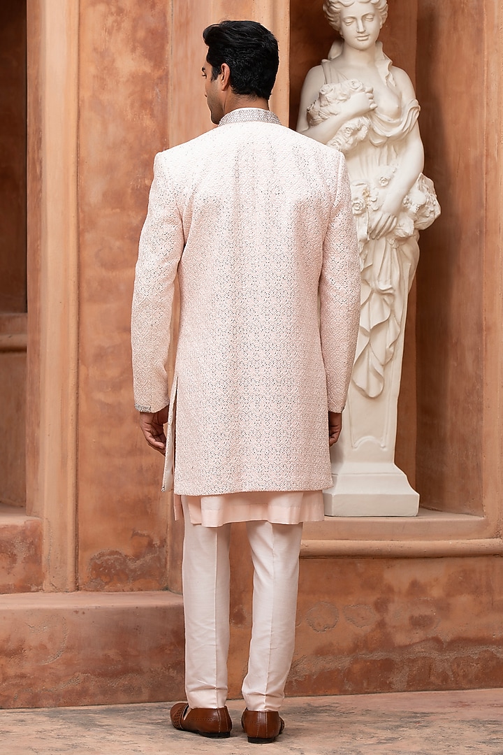 Blush Pink Sequins Hand Embroidered Indo-Western Set by Design O Stitch Men at Pernia's Pop Up Shop