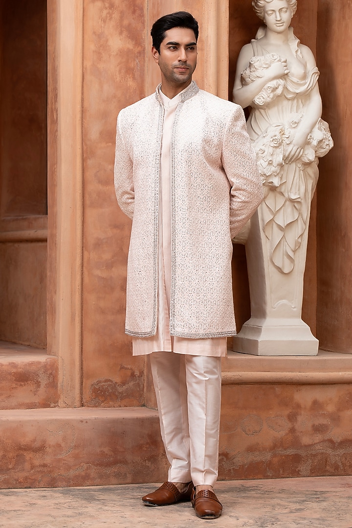 Blush Pink Sequins Hand Embroidered Indo-Western Set by Design O Stitch Men at Pernia's Pop Up Shop