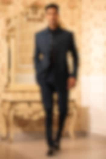 Teal Blue Japanese Suting Wedding Bandhgala Set by Design O Stitch Men at Pernia's Pop Up Shop