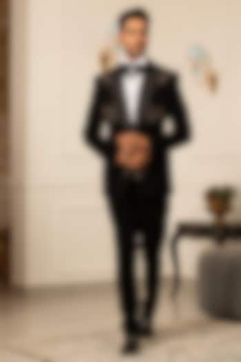 Black Japanese Suiting Hand Embroidered Tuxedo Set by Design O Stitch Men at Pernia's Pop Up Shop