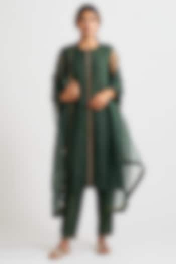 Teal Green Hand Embroidered Kurta Set by Dot at Pernia's Pop Up Shop