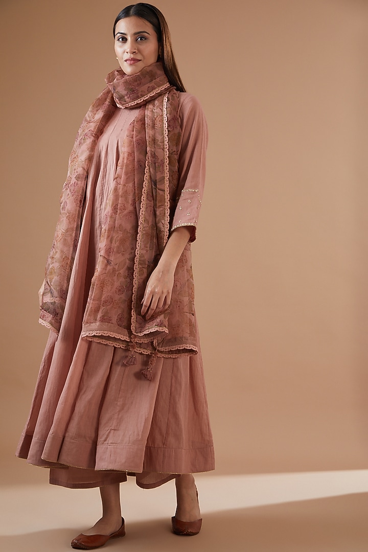 Pink Handwoven Cotton Embroidered Kurta Set by Dot at Pernia's Pop Up Shop