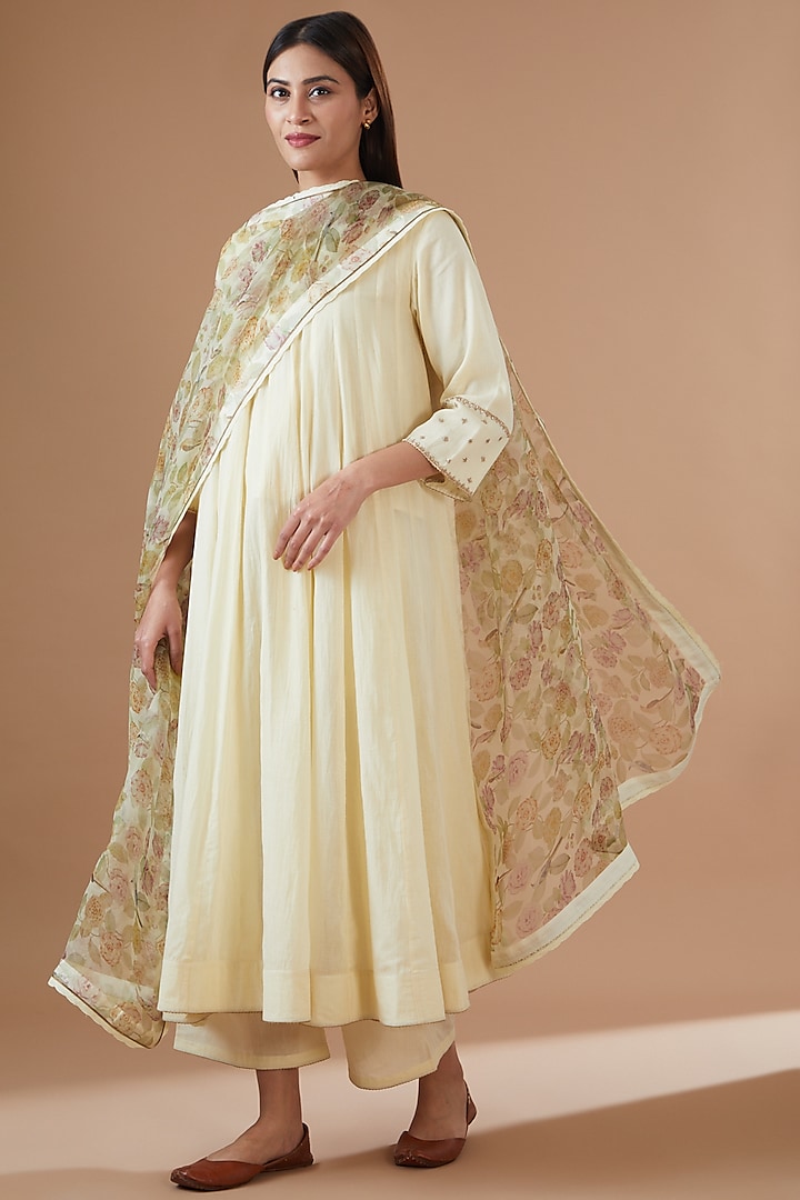 Ivory Handwoven Cotton Embroidered Kurta Set by Dot