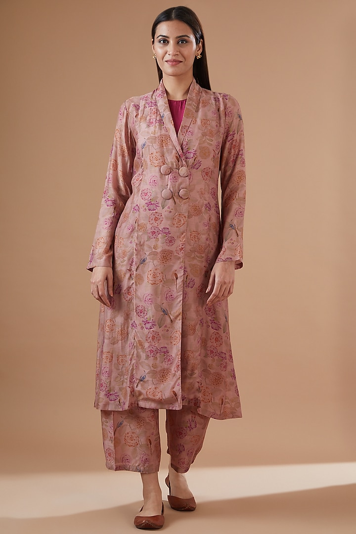 Old Rose Cotton Silk Printed Jacket Set by Dot