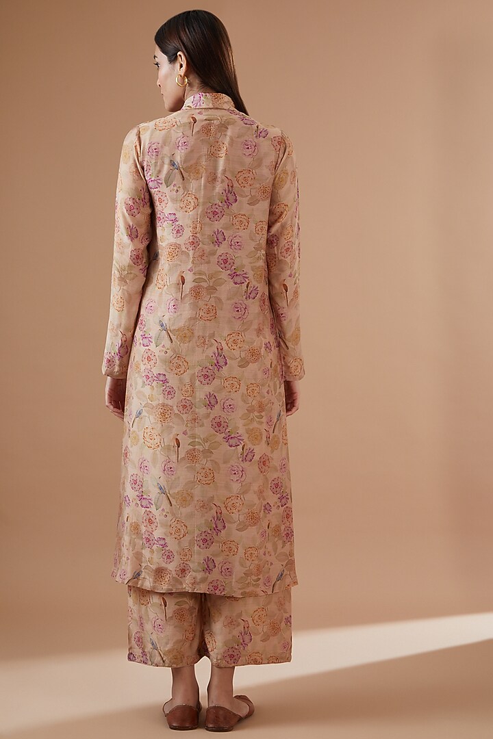 Beige Cotton Silk Printed Jacket Set by Dot at Pernia's Pop Up Shop
