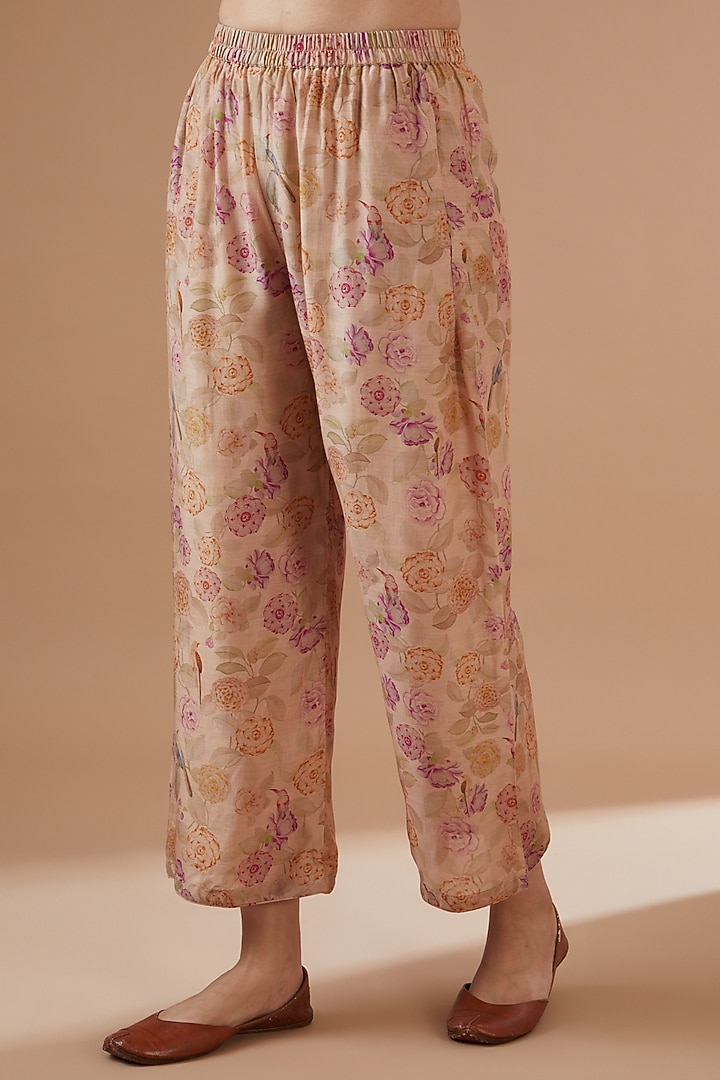 Beige Cotton Silk Printed Jacket Set by Dot at Pernia's Pop Up Shop