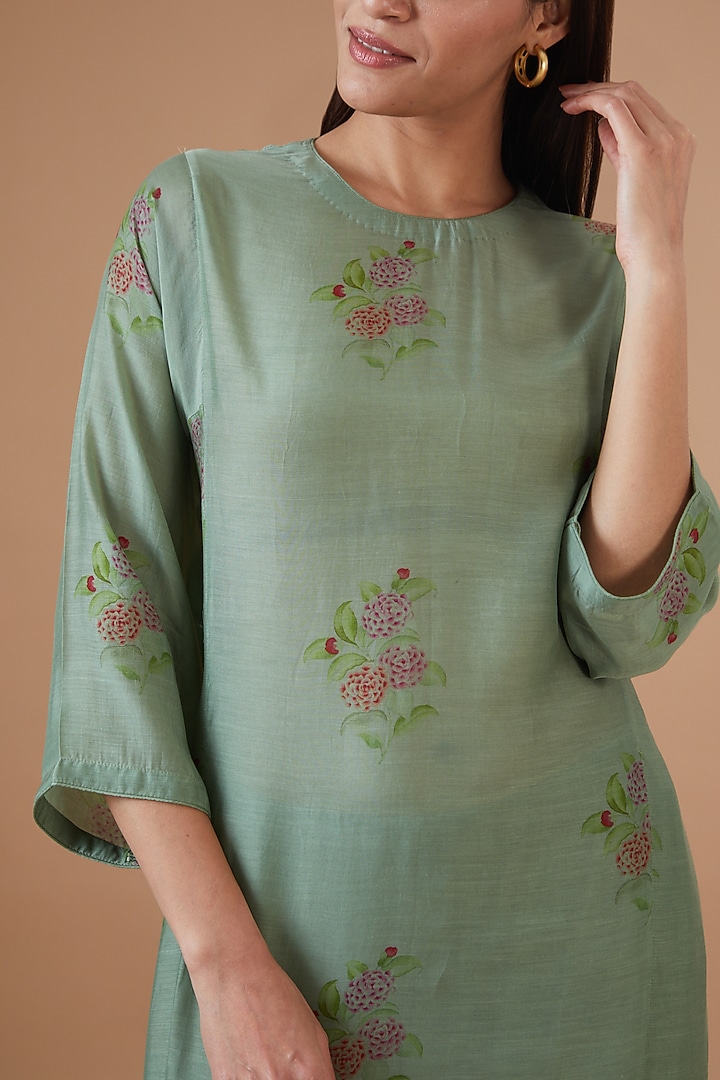 SAGE GREEN FLORAL PRINTED MAL COTTON KURTA SET FOR WOMEN – LIGHTWEIGHT SUMMER ETHNIC WEAR