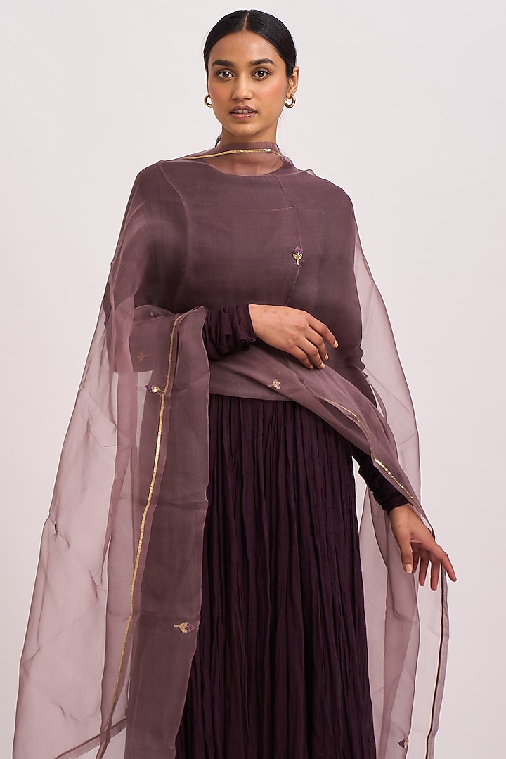 Wine Organza Party Wear Anarkali Set by Dot at Pernia's Pop Up Shop