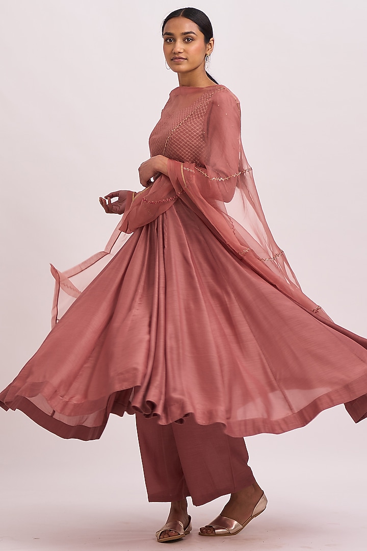 Old Rose Cotton Silk Wedding Anarkali Set by Dot at Pernia's Pop Up Shop