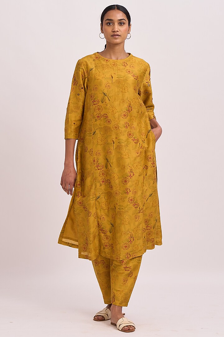 Mustard Printed Kurta Set by Dot at Pernia's Pop Up Shop