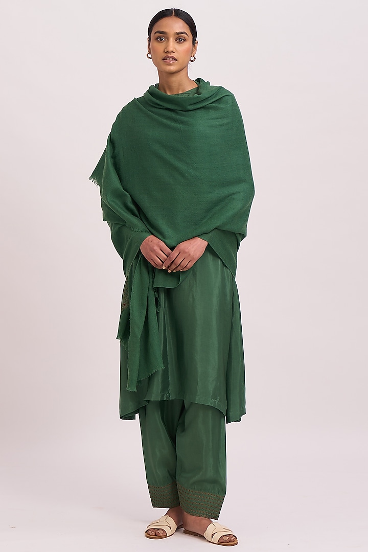 Olive Green Embroidered Shawl by Dot at Pernia's Pop Up Shop