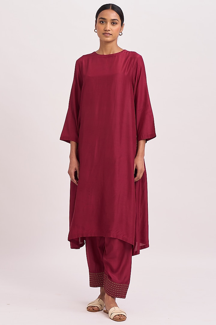Deep Red Embroidered Kurta Set by Dot