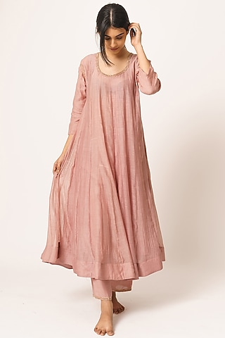 Old Rose Embroidered Kalidar Kurta Set by Dot