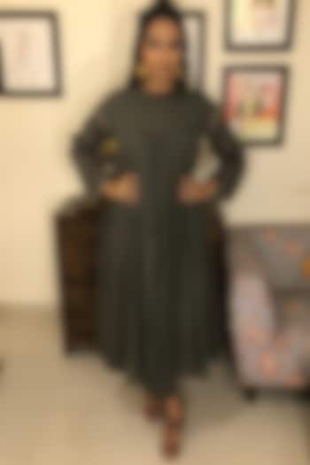 Dark Green Embroidered Gathered Kurta Set by Dot at Pernia's Pop Up Shop