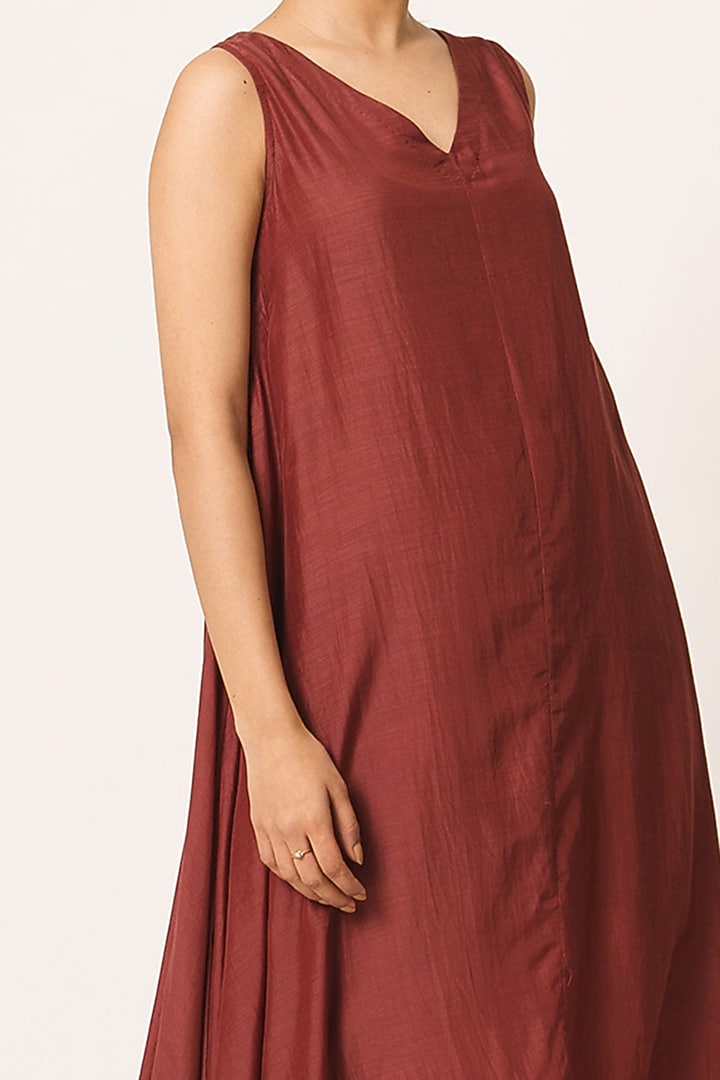 Maroon Cotton Silk Summer Dress by Dot at Pernia's Pop Up Shop