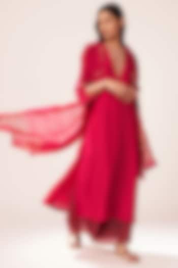 Rani Pink Embroidered Kurta Set by Dot at Pernia's Pop Up Shop