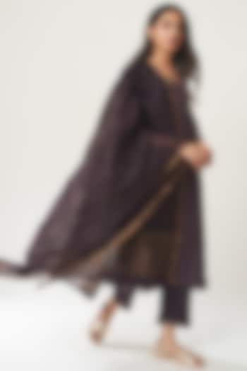 Dark Wine Embroidered Kurta Set by Dot at Pernia's Pop Up Shop