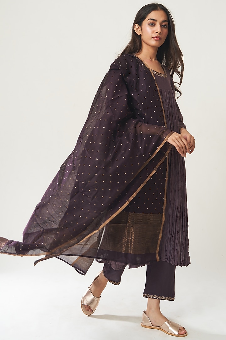 Dark Wine Embroidered Kurta Set by Dot at Pernia's Pop Up Shop