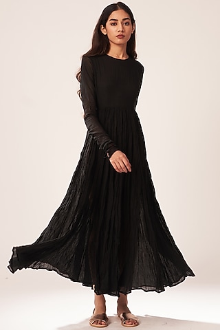 Black Cotton Anarkali by Dot