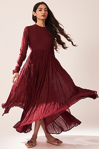 Maroon Cotton Anarkali by Dot
