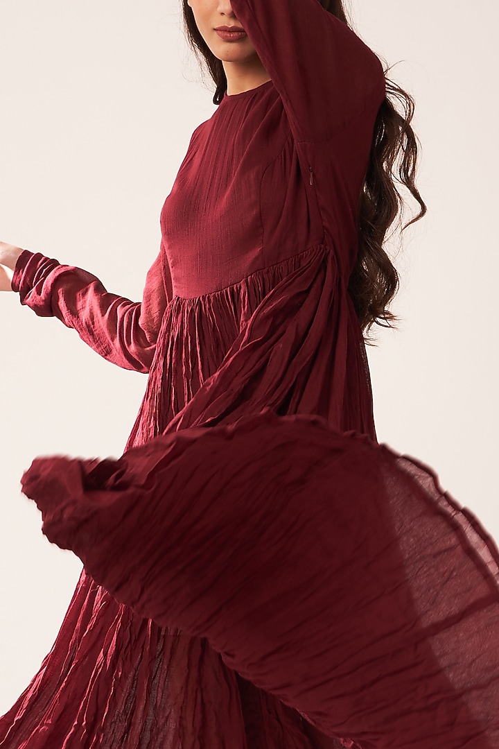 Maroon Cotton Anarkali by Dot at Pernia's Pop Up Shop