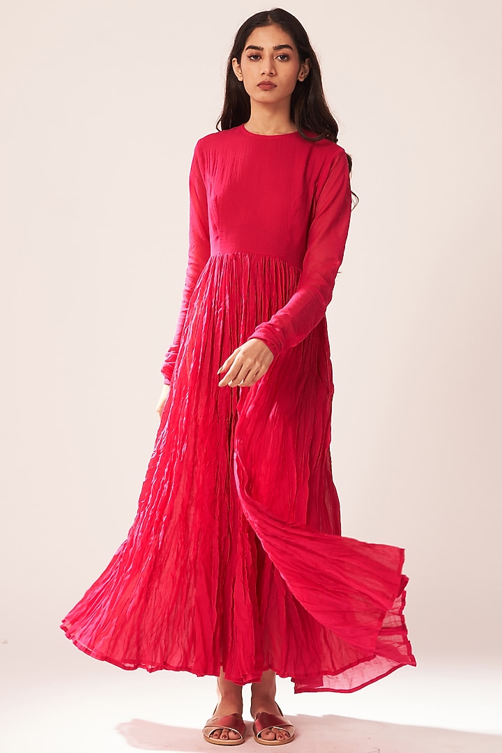 Bright Pink Cotton Anarkali by Dot at Pernia's Pop Up Shop