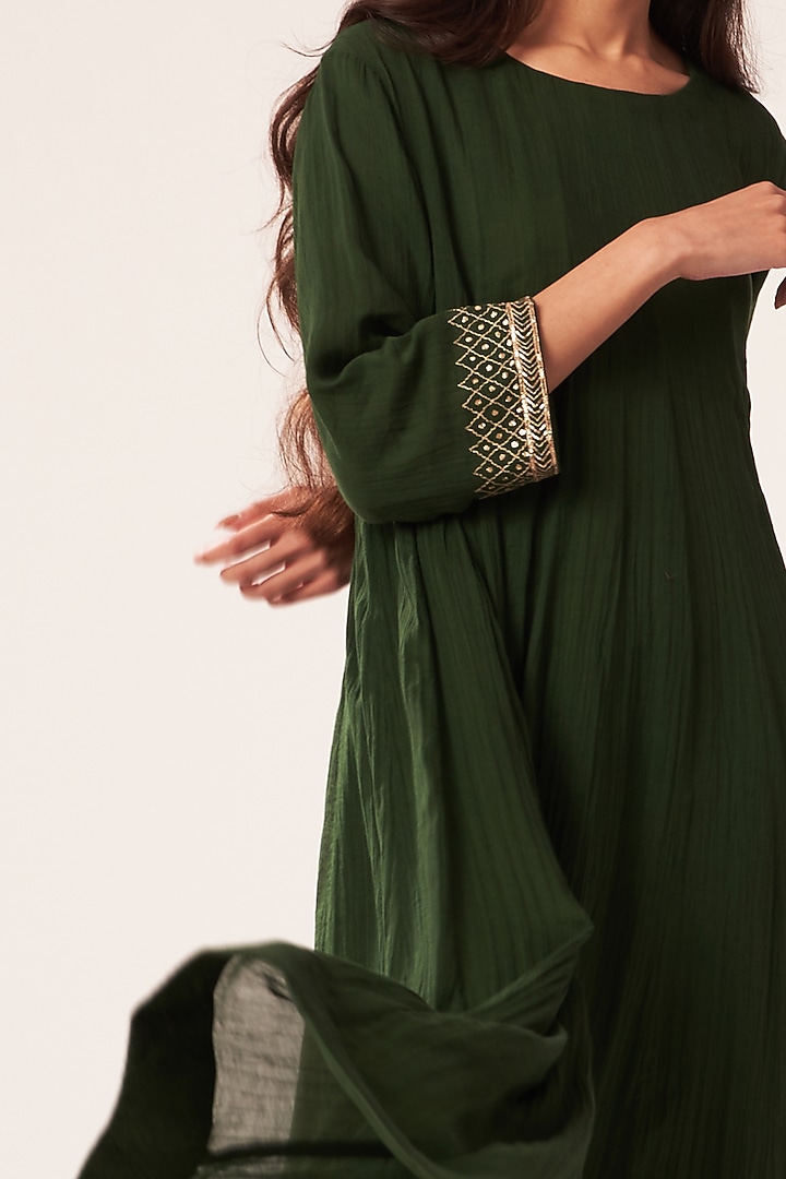 Emerald Green Embroidered Kalidar Kurta Set by Dot at Pernia's Pop Up Shop