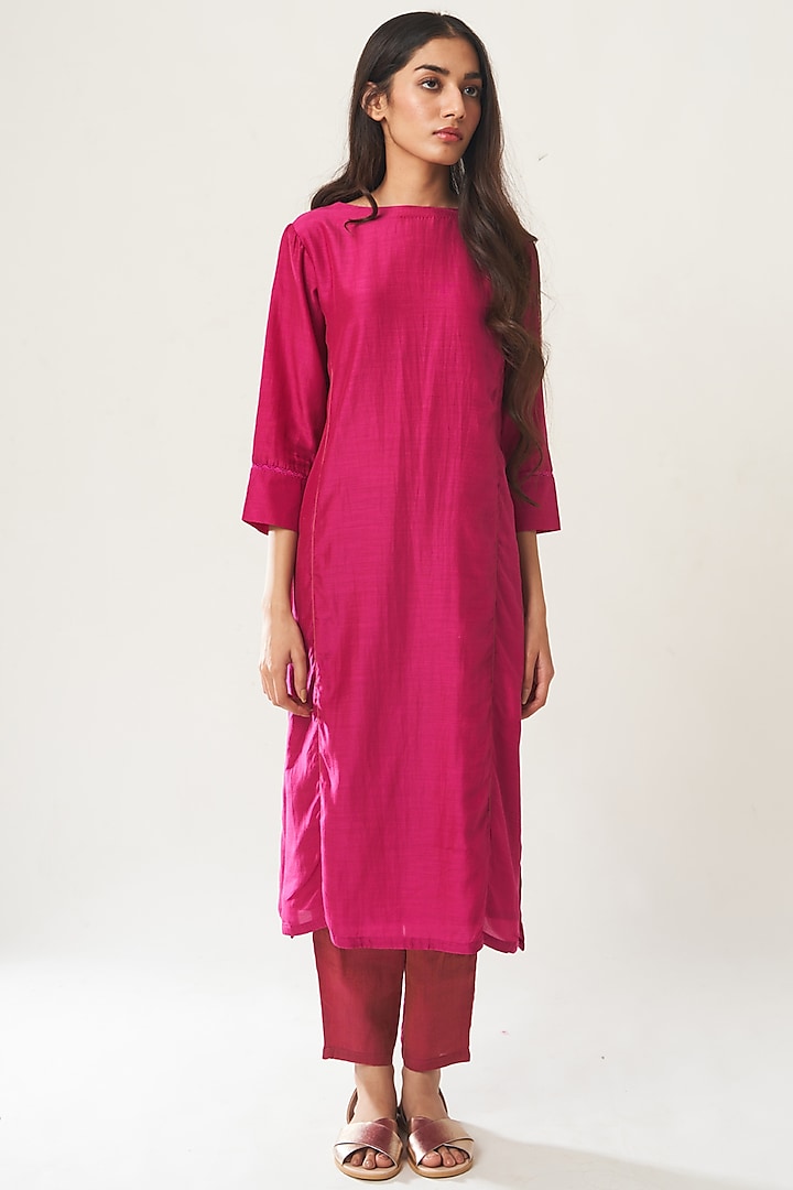 Rani Pink Cotton Silk Kurta Set by Dot
