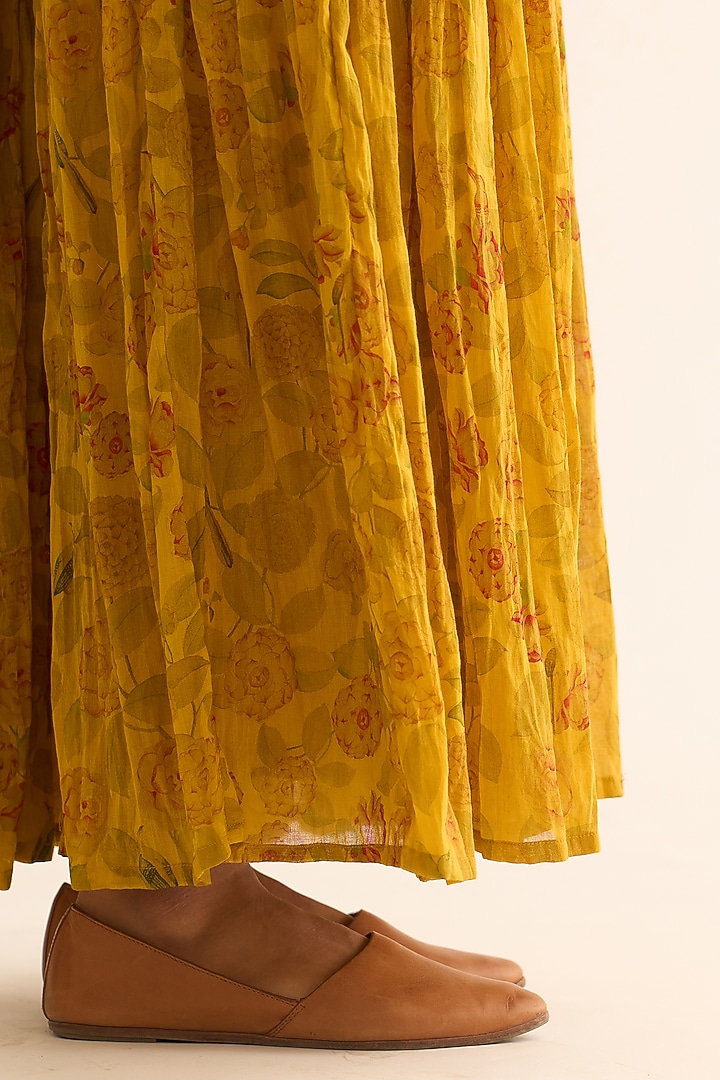 Bright Yellow Cotton Silk Printed & Embroidered Anarkali by Dot at Pernia's Pop Up Shop