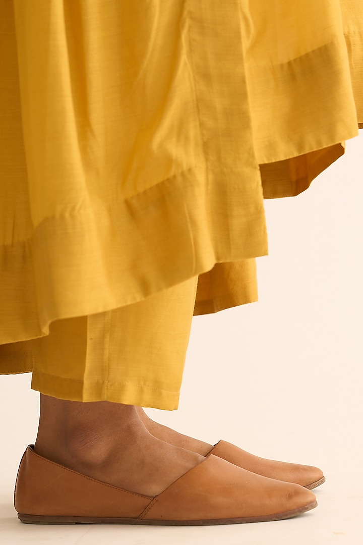 Bright Mustard Cotton Silk Hand Embroidered Kurta Set by Dot at Pernia's Pop Up Shop