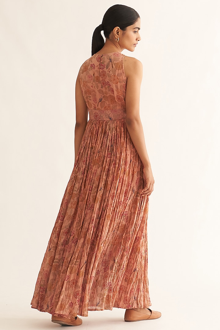 Old Rose Cotton Printed & Hand Embroidered Anarkali by Dot at Pernia's Pop Up Shop