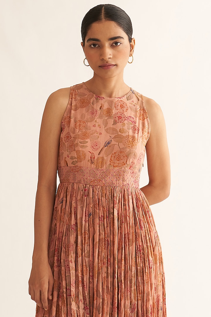 Old Rose Cotton Printed & Hand Embroidered Anarkali by Dot at Pernia's Pop Up Shop