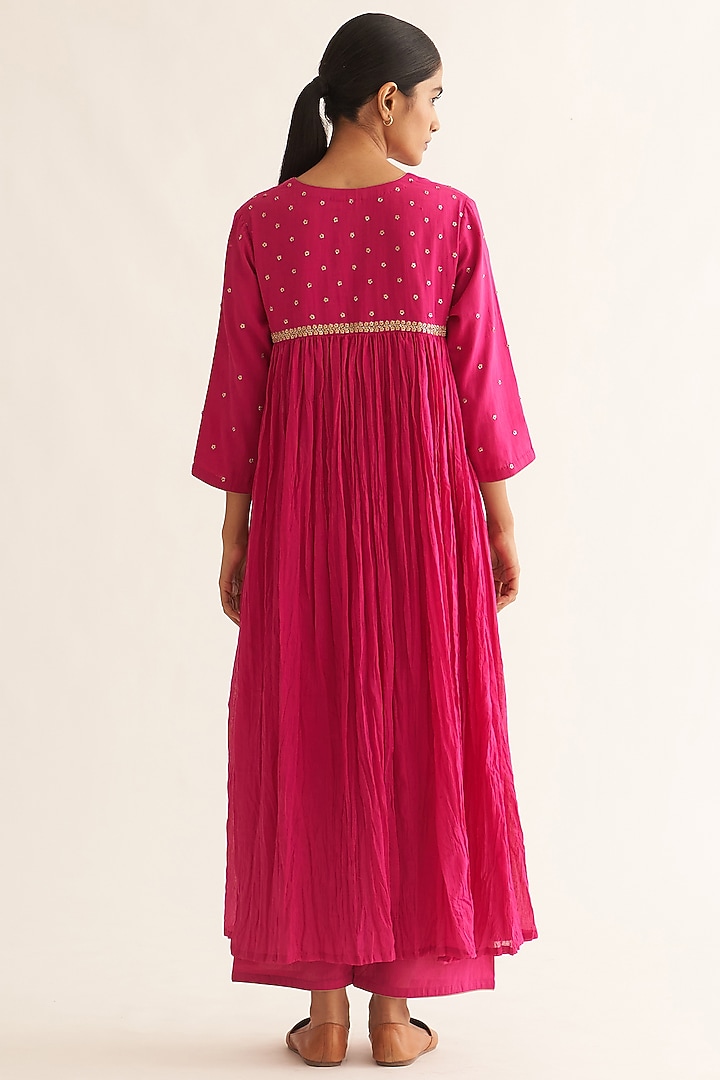 Hot Pink Cotton Hand Embroidered Kurta Set by Dot at Pernia's Pop Up Shop