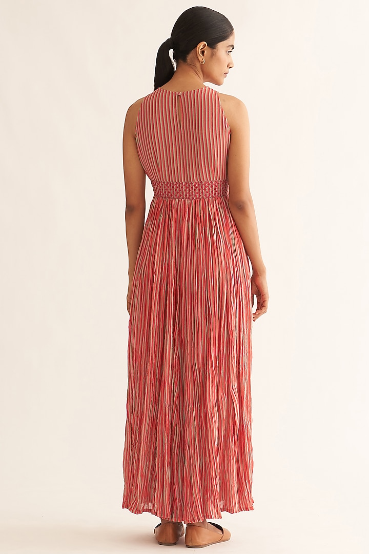 Old Rose Cotton Printed & Hand Embroidered Anarkali by Dot at Pernia's Pop Up Shop
