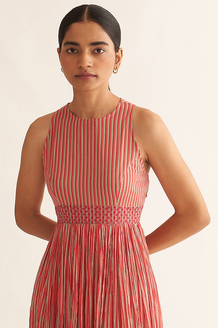 Old Rose Cotton Printed & Hand Embroidered Anarkali by Dot at Pernia's Pop Up Shop