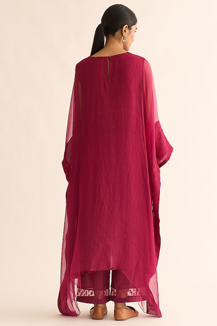 Crimson Pink Organza Hand Embroidered Kaftan Set by Dot at Pernia's Pop Up Shop