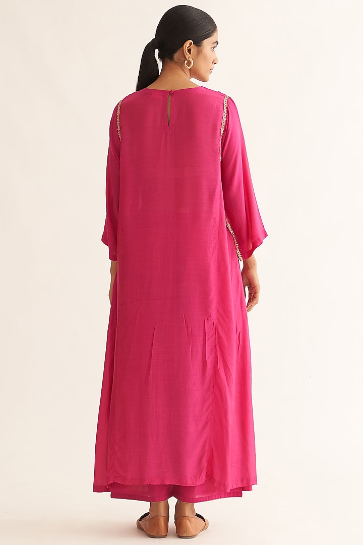 Bright Pink Cotton Hand Embroidered Kurta Set by Dot at Pernia's Pop Up Shop