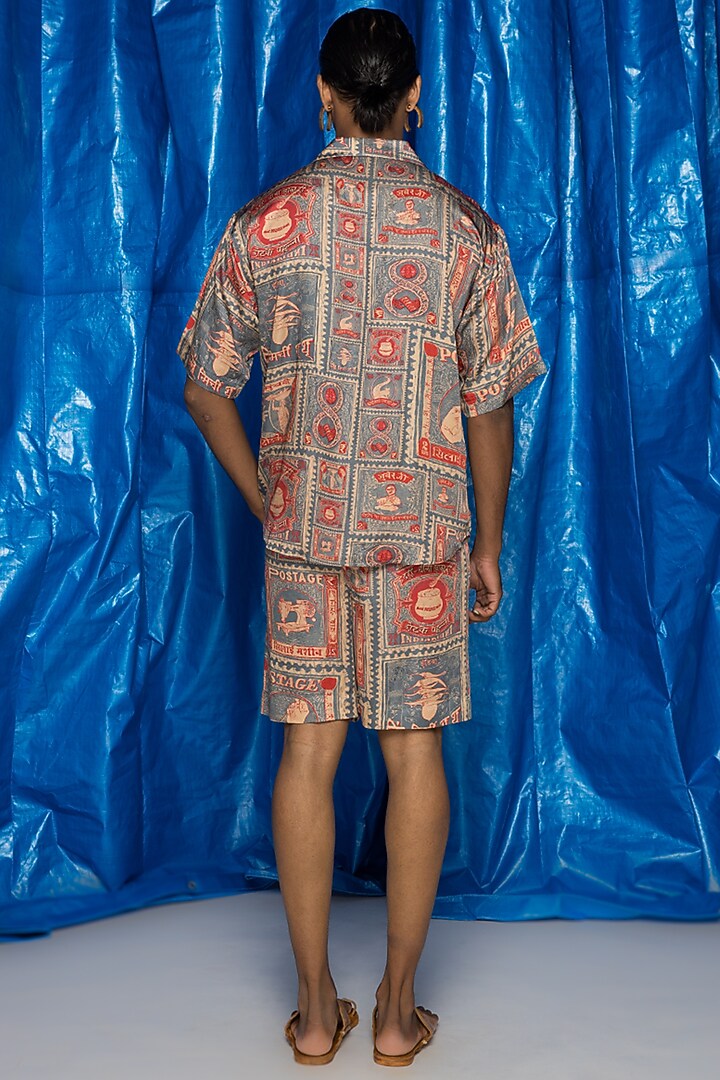 Ash Grey Viscose Orient Slub Satin Printed Shorts by Doh Tak Keh Men at Pernia's Pop Up Shop