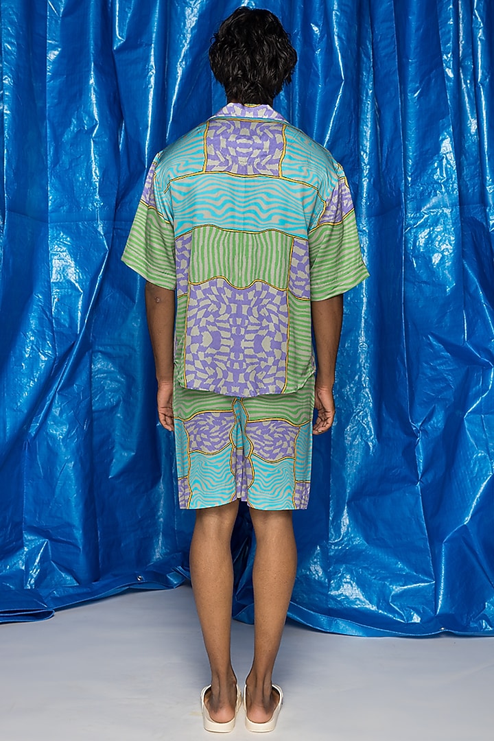 Vivid Blue Mushroom Twill Satin Printed Party Wear Shirt by Doh Tak Keh Men at Pernia's Pop Up Shop