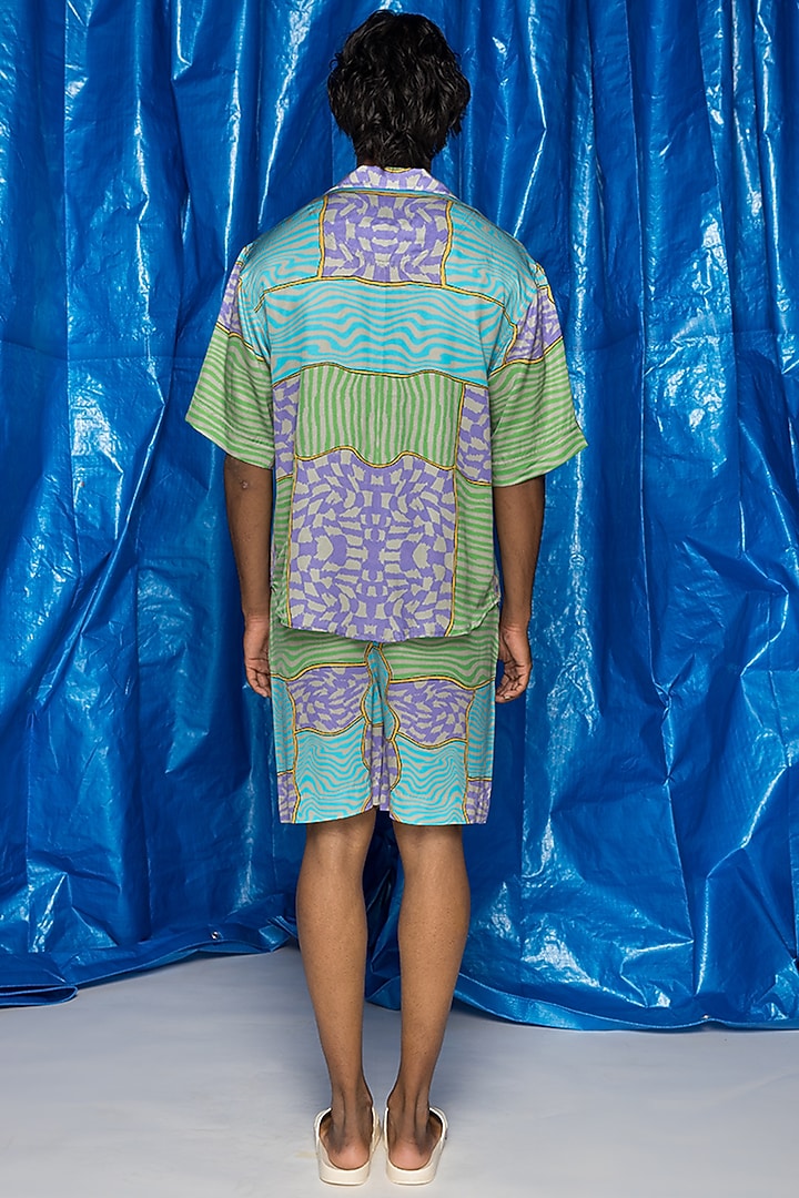 Vivid Blue Mushroom Twill Satin Printed Shorts by Doh Tak Keh Men at Pernia's Pop Up Shop