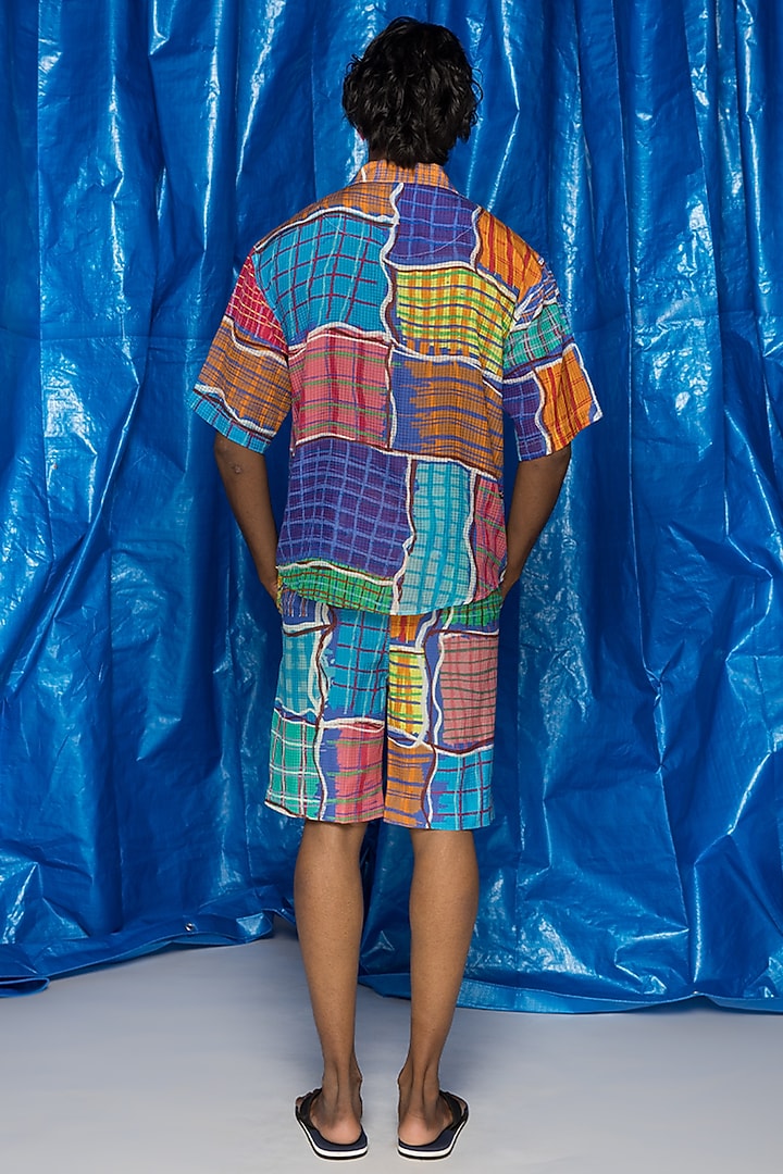 Aqua Cotton Voile Printed Party Wear Shirt by Doh Tak Keh Men at Pernia's Pop Up Shop
