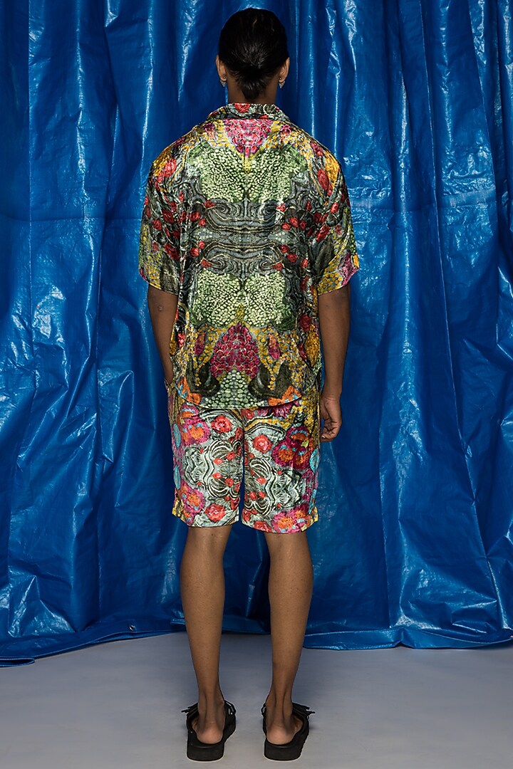 Forest Green Velvet Printed Party Wear Shirt by Doh Tak Keh Men at Pernia's Pop Up Shop