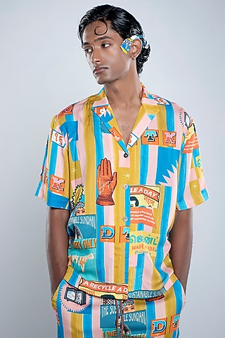 Multi-Colored Lyocell Tencel Satin Printed Shirt by Doh Tak Keh Men