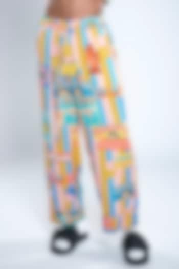 Multi-Colored Lyocell Tencel Satin Printed Wide-Leg Trousers by Doh Tak Keh Men