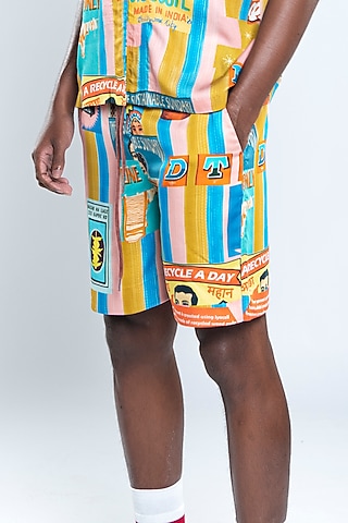 Multi-Colored Lyocell Tencel Satin Printed Shorts by Doh Tak Keh Men
